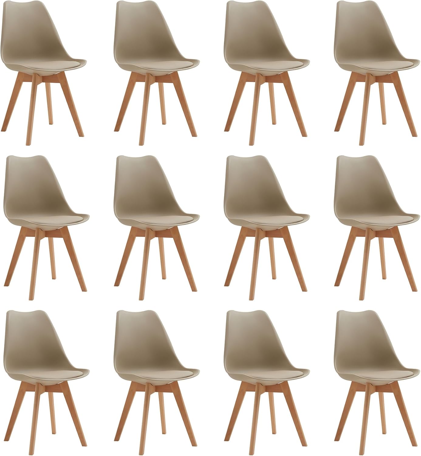Set di 12 Sedie da Pranzo,Sedie da Cucina con Seduta Imbottita e Gambe in Legno di Faggio, ideali per Sala da Pranzo, Cucina, Soggiorno, Bar (Marrone)