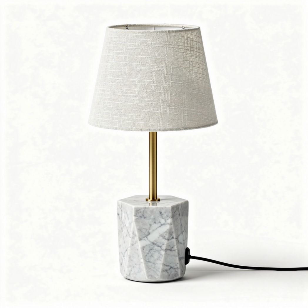 Lampada da tavolo in metallo cromato e tessuto bianco 15 x 15 x 30cm