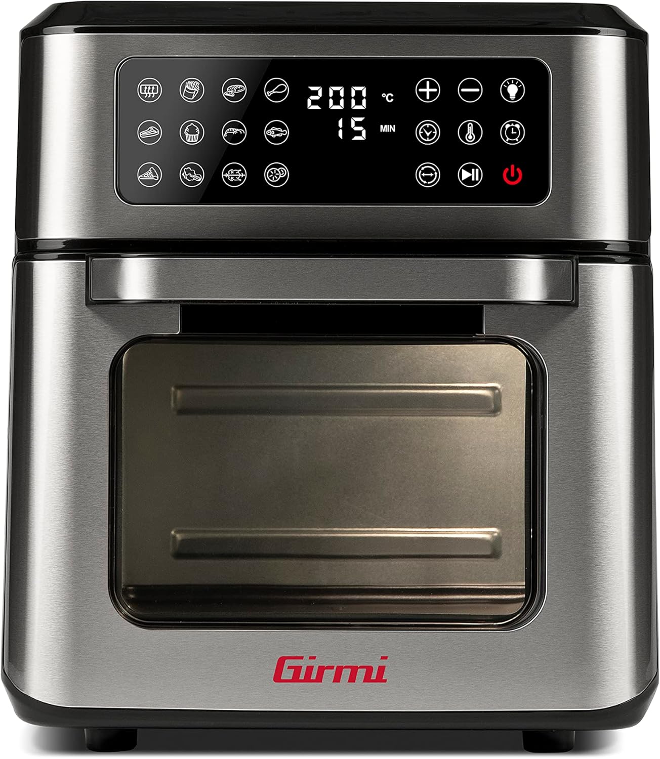 Girmi FG97 Friggitrice ad Aria 12 Litri e Forno Elettrico, 1600-1800W, 12 Programmi Preimpostati, Cestello Rotante Girarrosto, Vassoio Raccogli Grasso, Display Digitale, Accessori, Grigio Acciaio(Grigio)
