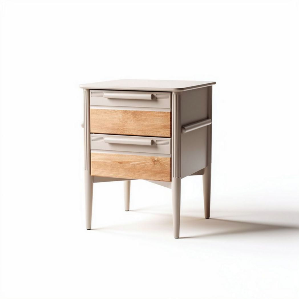 Comò moderno in legno con due cassetti colore beige e legno naturale 40 x 40 x 50cm