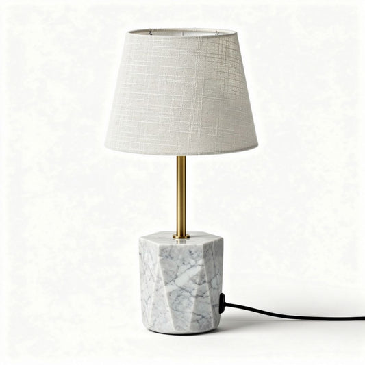 Lampada da tavolo in metallo cromato e tessuto bianco 15 x 15 x 30cm