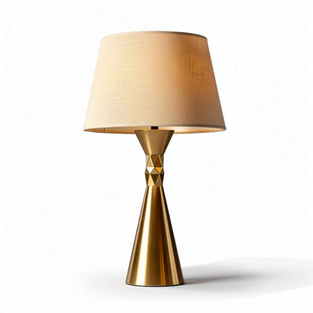 Lampada da tavolo in metallo dorato con paralume in tessuto beige 30 x 15 x 15cm
