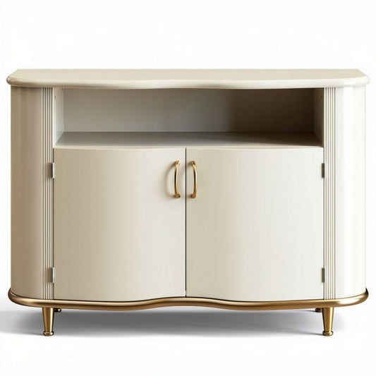 Mobiletto per TV in legno di colore bianco e finiture dorate 120 x 45 x 65cm