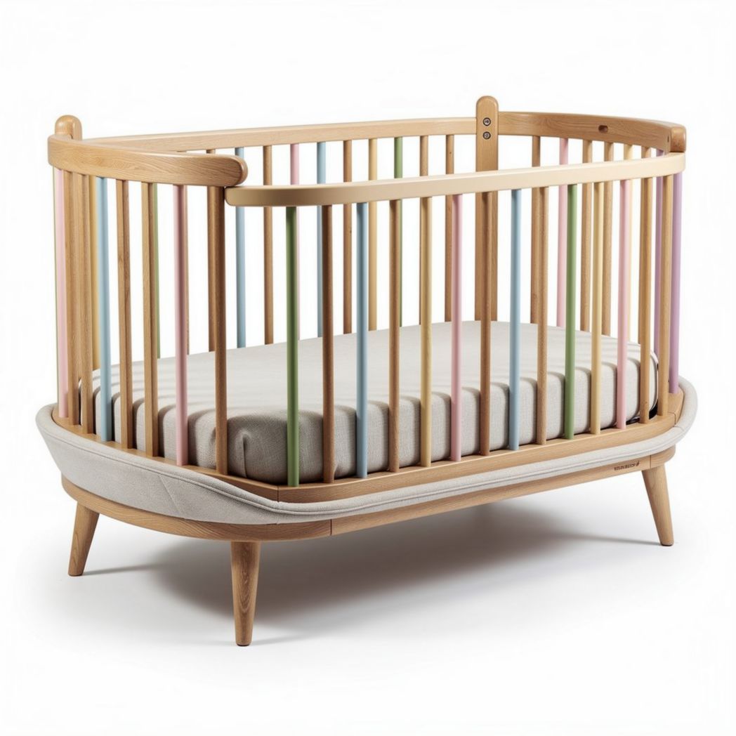Culla in legno per bambini con sponde colorate e materasso 90 x 60 x 75cm
