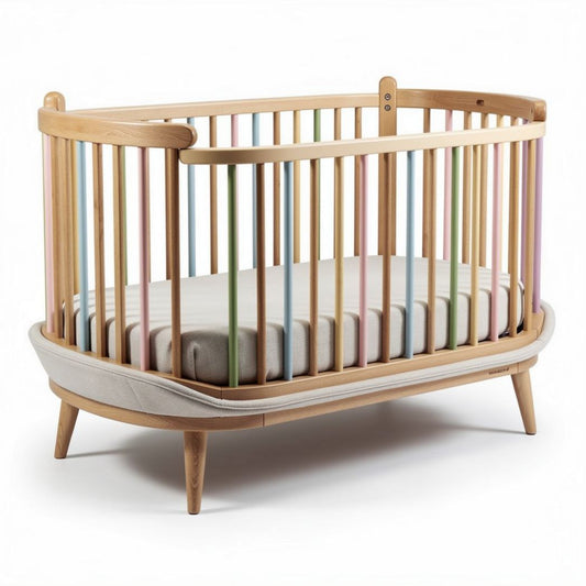 Culla in legno per bambini con sponde colorate e materasso 90 x 60 x 75cm