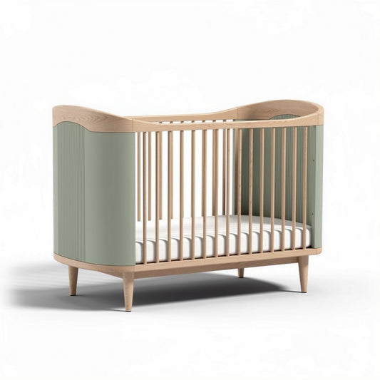 Culla in legno naturale e verde sage dimensioni 120 x 60 x 90cm