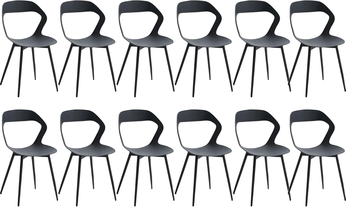 Set di 12 Sedie da Pranzo/Sedie da Salotto Design Scolpito con Schienale; Sedile in Polipropilene e Robuste Gambe in Metallo (Nero-nero Piedi)