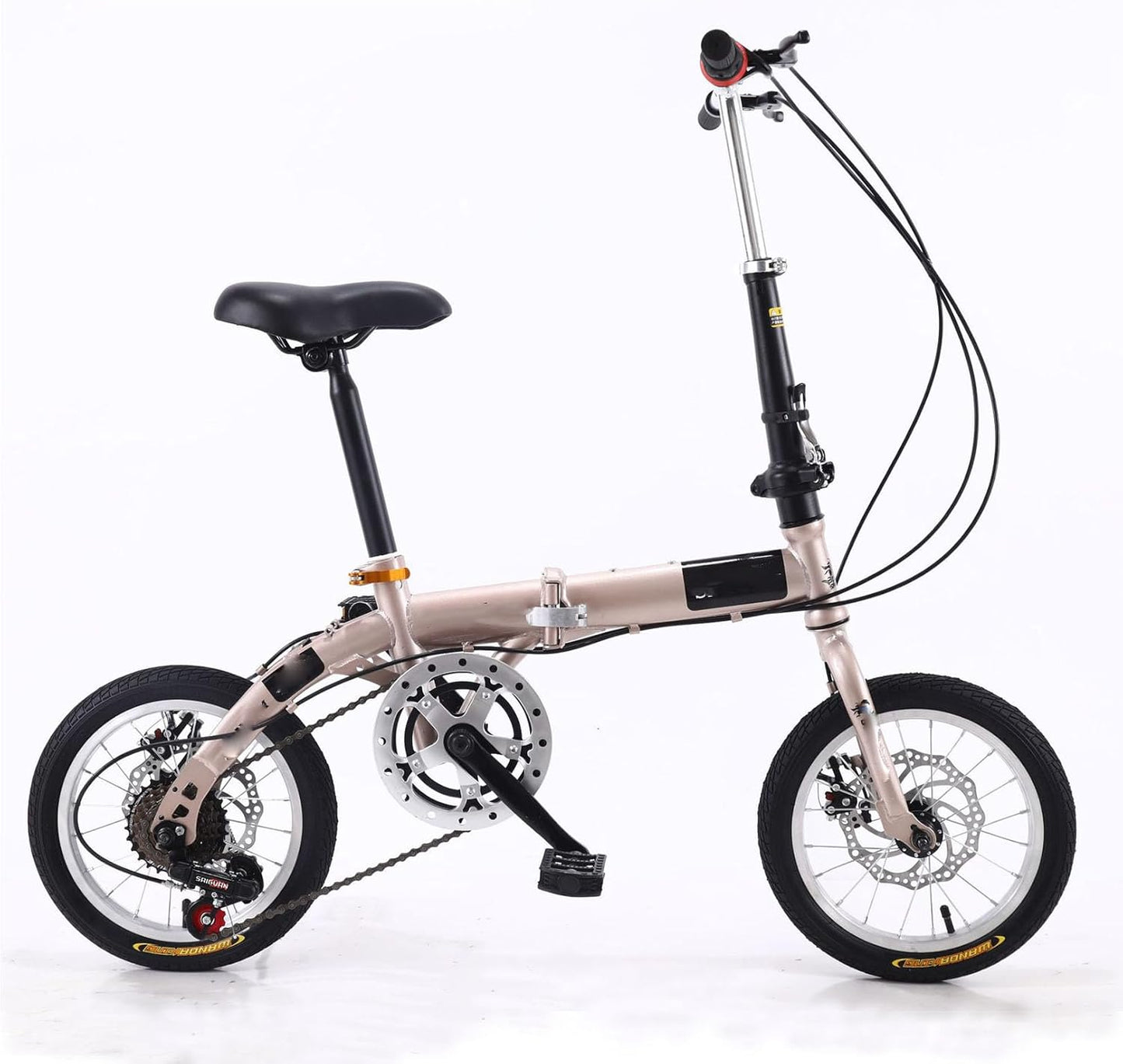 ZDXC Bicicletta Pieghevole da 14 Pollici, Bicicletta Compatta da Studente Portatile a 5 velocità Bicicletta Leggera da Pendolare Urbana per Uomo Donna Bambino, 4 Colori