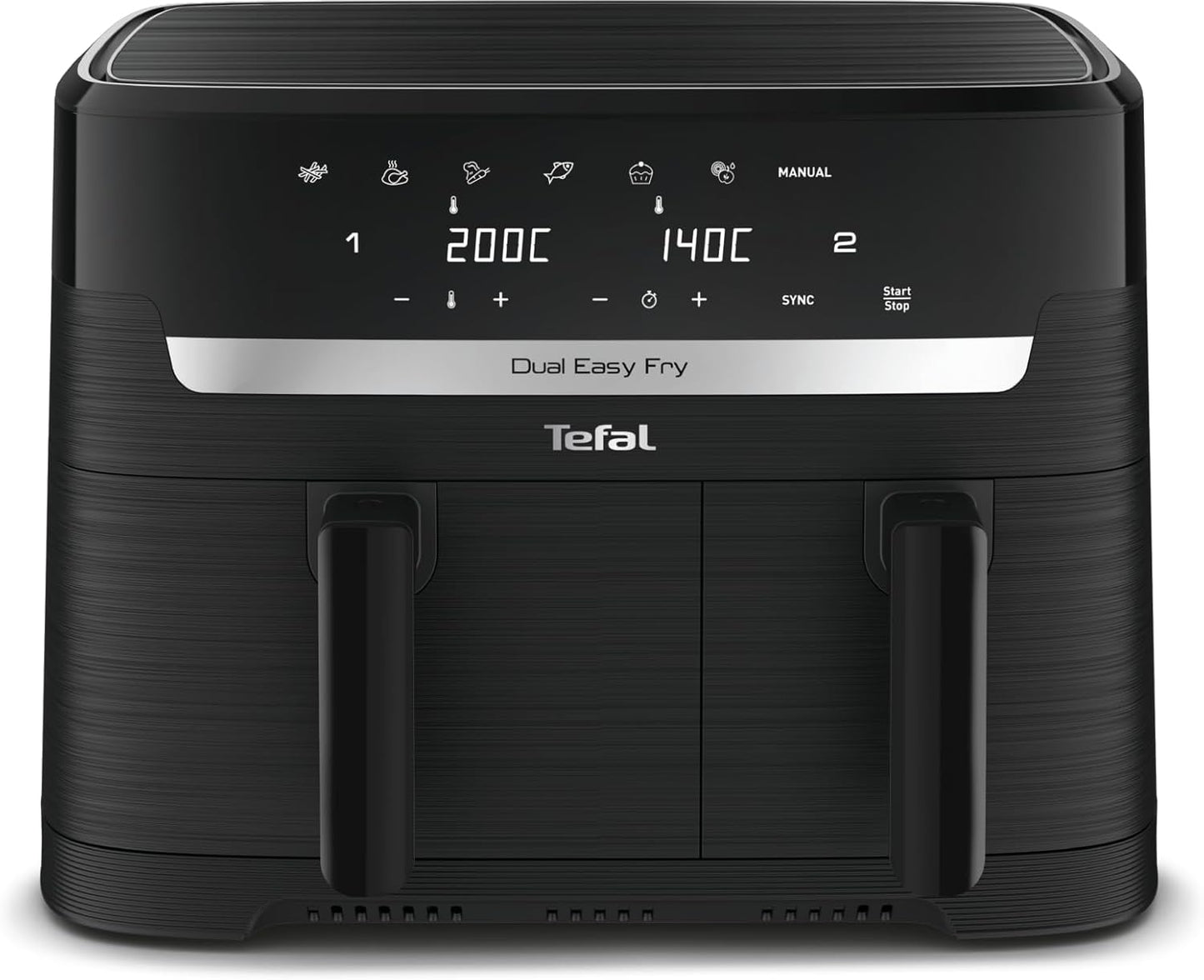 Tefal Friggitrice ad aria a doppia camera EY901810 Dual Easy Fry | Capacità 5,2/3,1 L | Due cassetti indipendenti | 7 programmi automatici | Risparmio energetico | Nero